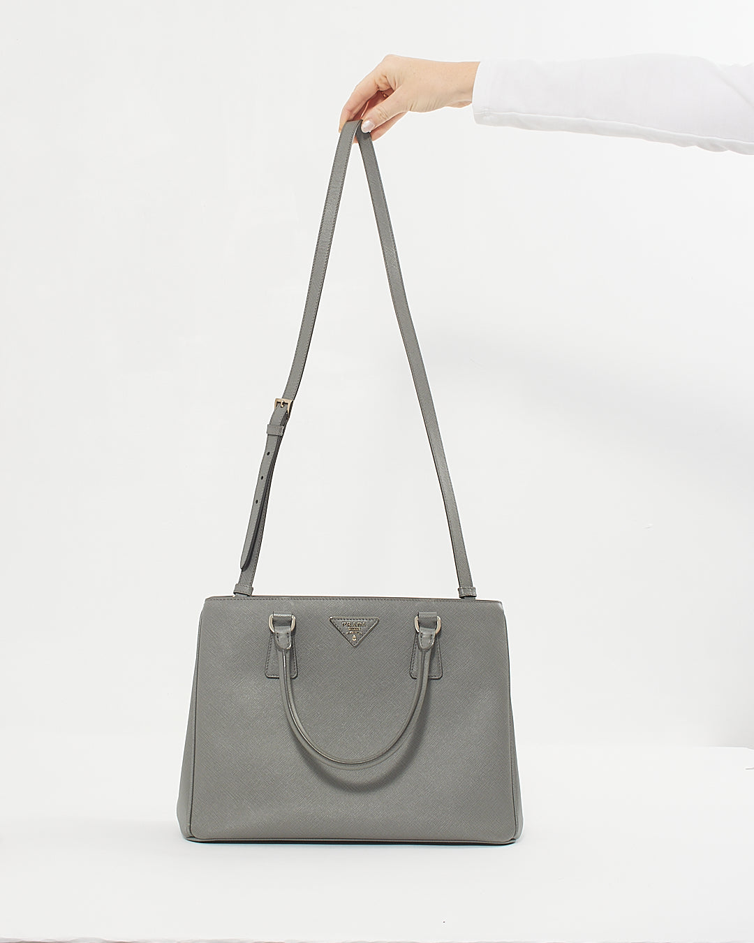 Prada Grey Saffiano Leather Lux Tote Medium Bag
