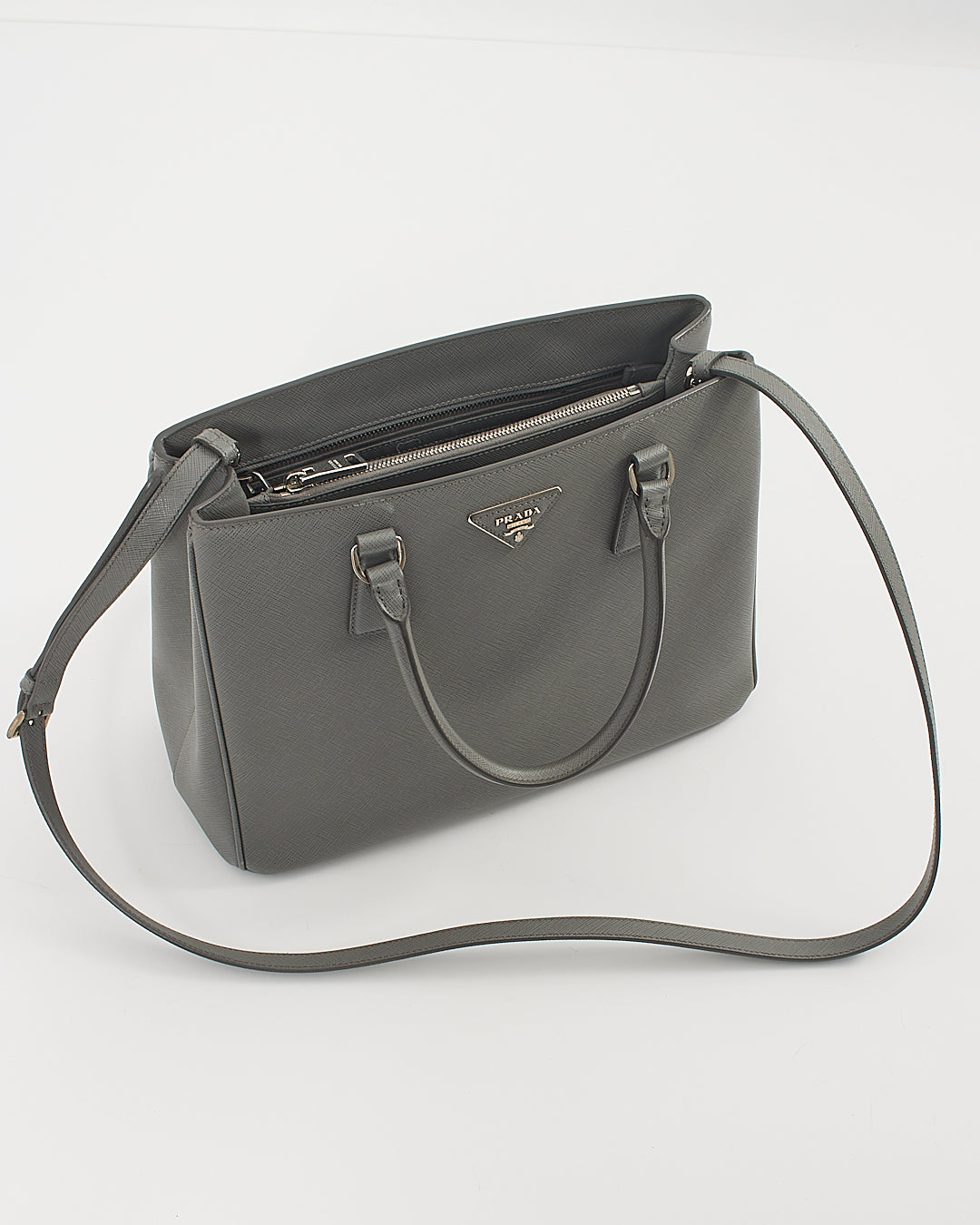 Prada Grey Saffiano Leather Lux Tote Medium Bag