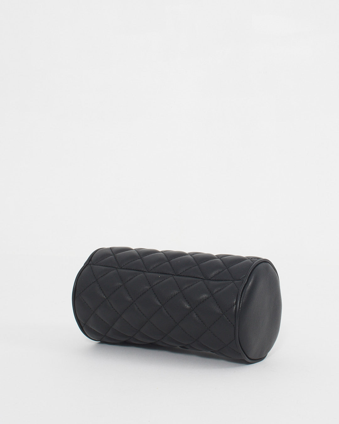 Versace Black Quilted Leather Medusa Head Cylinder Pouch