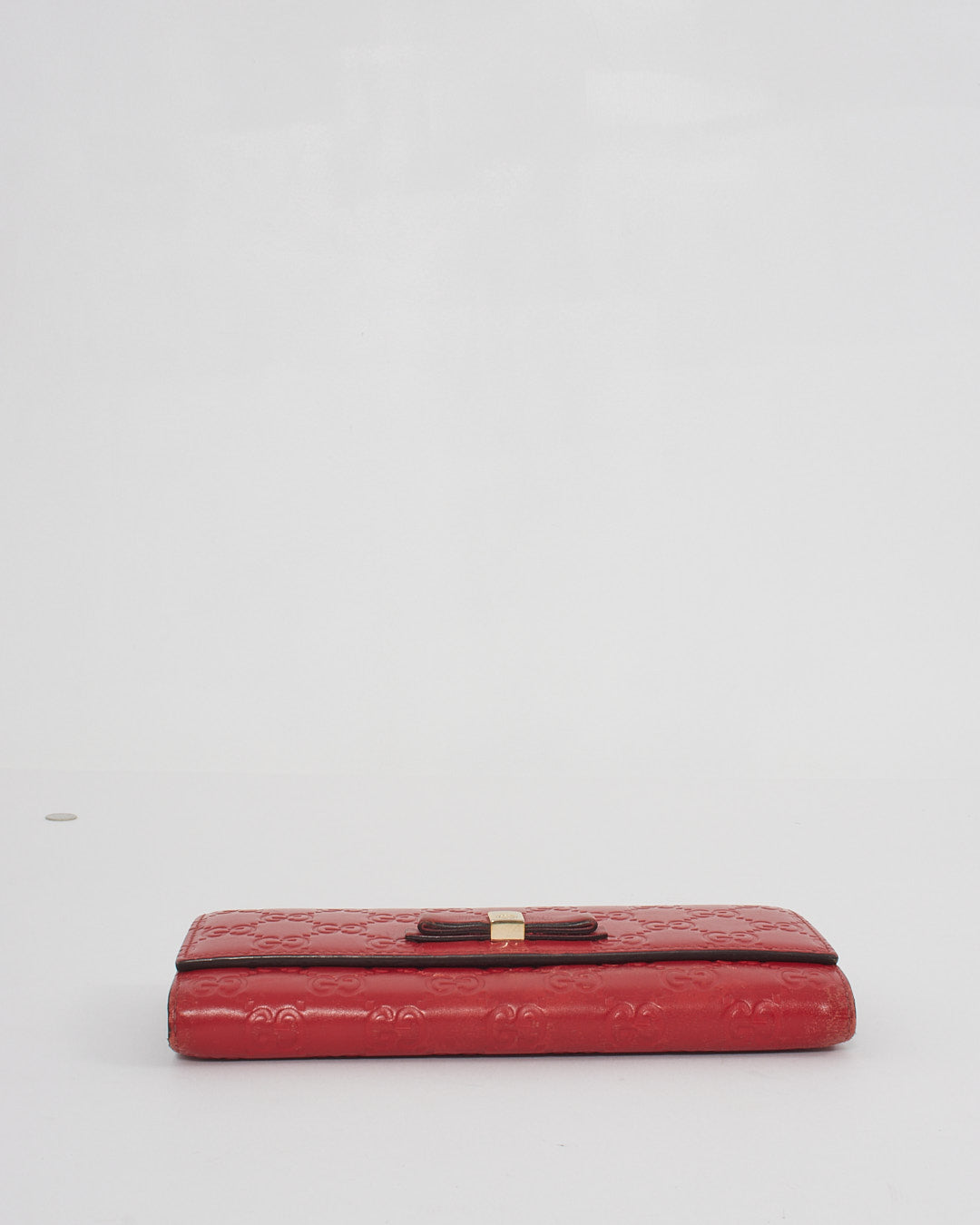 Gucci Red Leather Guccissima Bow Continental Wallet