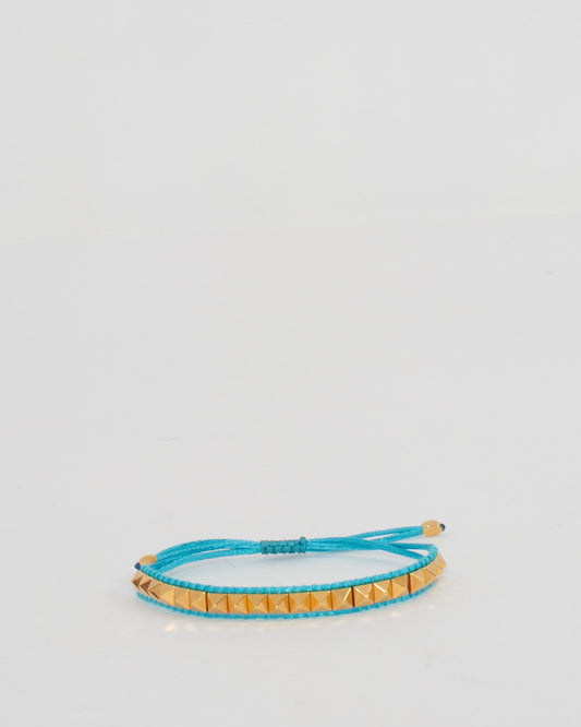 Valentino Blue Teal Cord Gold Stud Bracelet