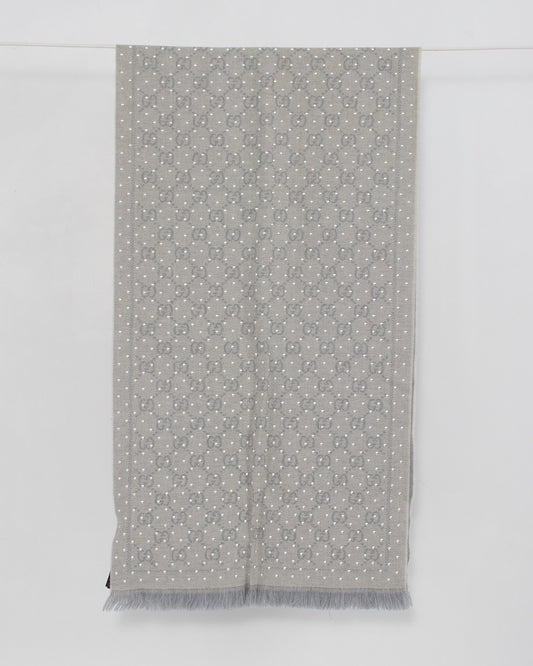 Gucci Grey Monogram Studded Wool Scarf