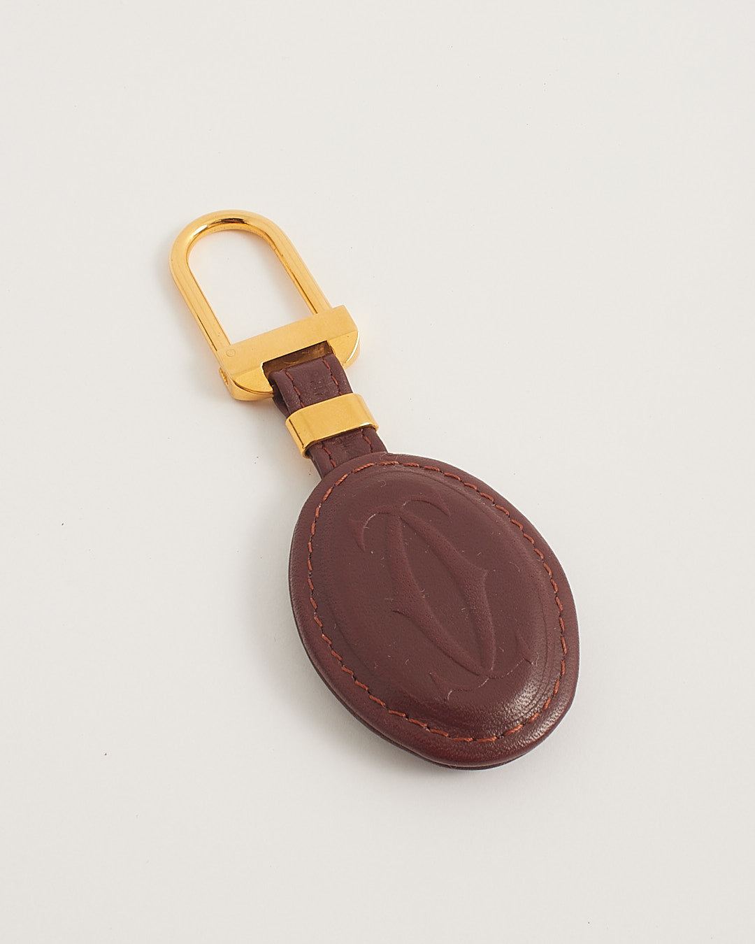 Cartier Burgundy Leather Logo Key Chain