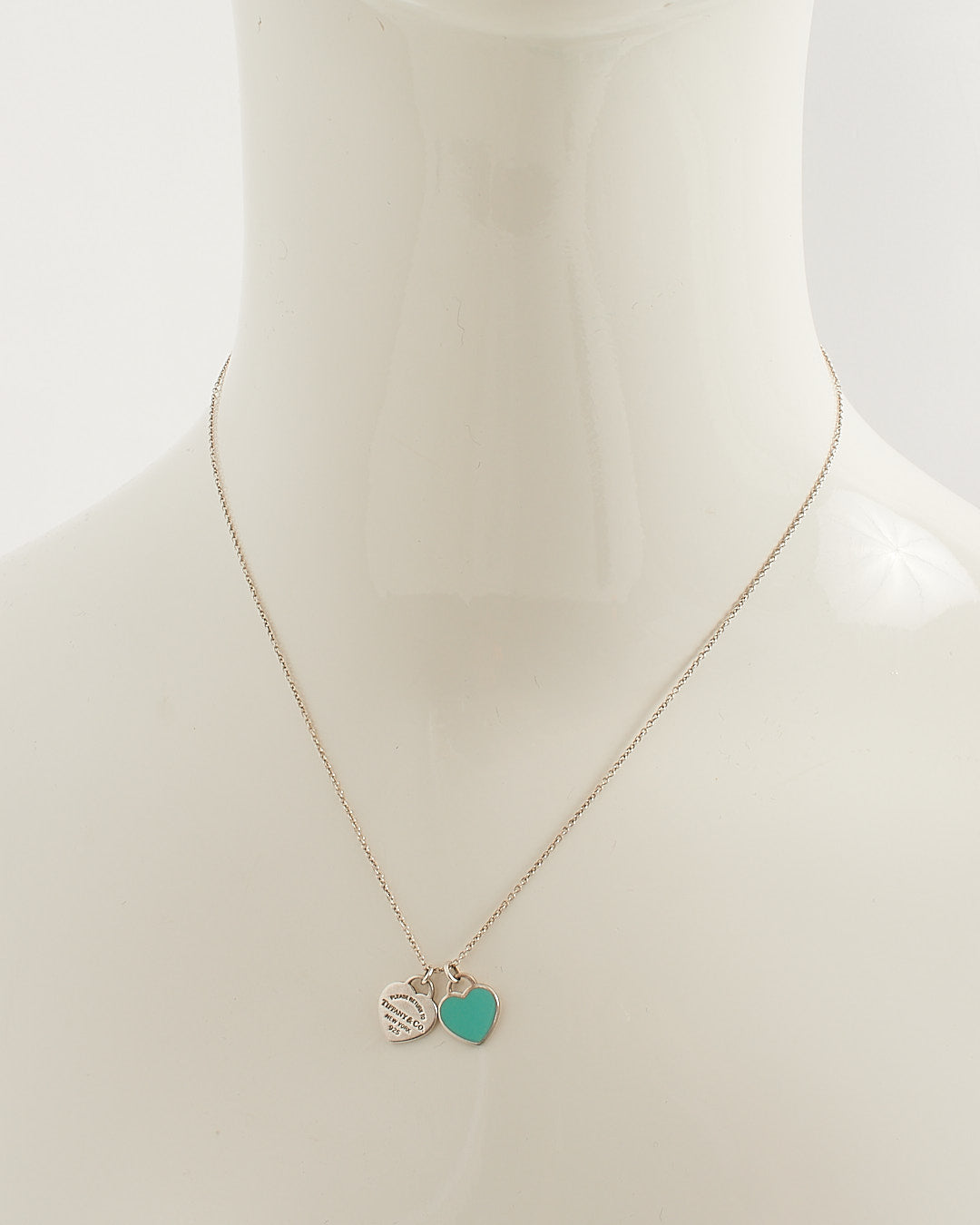 Tiffany & Co Sterling Silver Blue Heart Double Heart Necklace