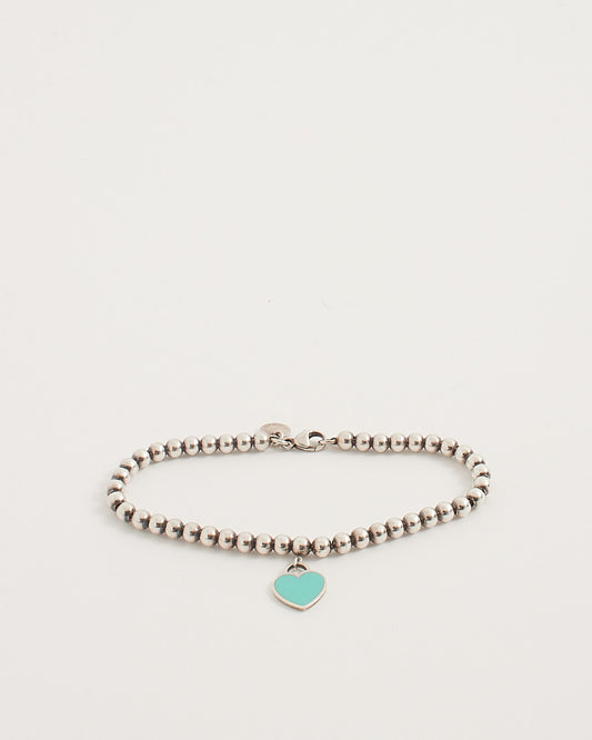 Tiffany & Co. Sterling Silver Return to Tiffany Blue Heart Tag Bead Bracelet