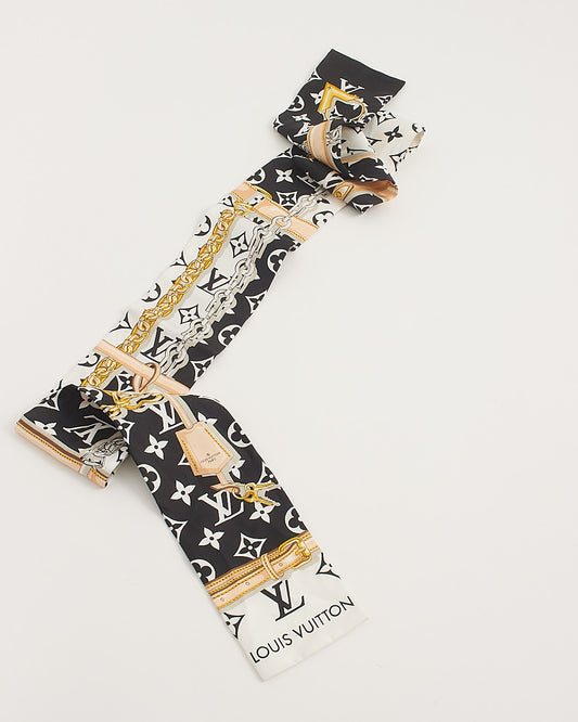 Écharpe Twilly à imprimé confidentiel en soie noire Louis Vuitton 