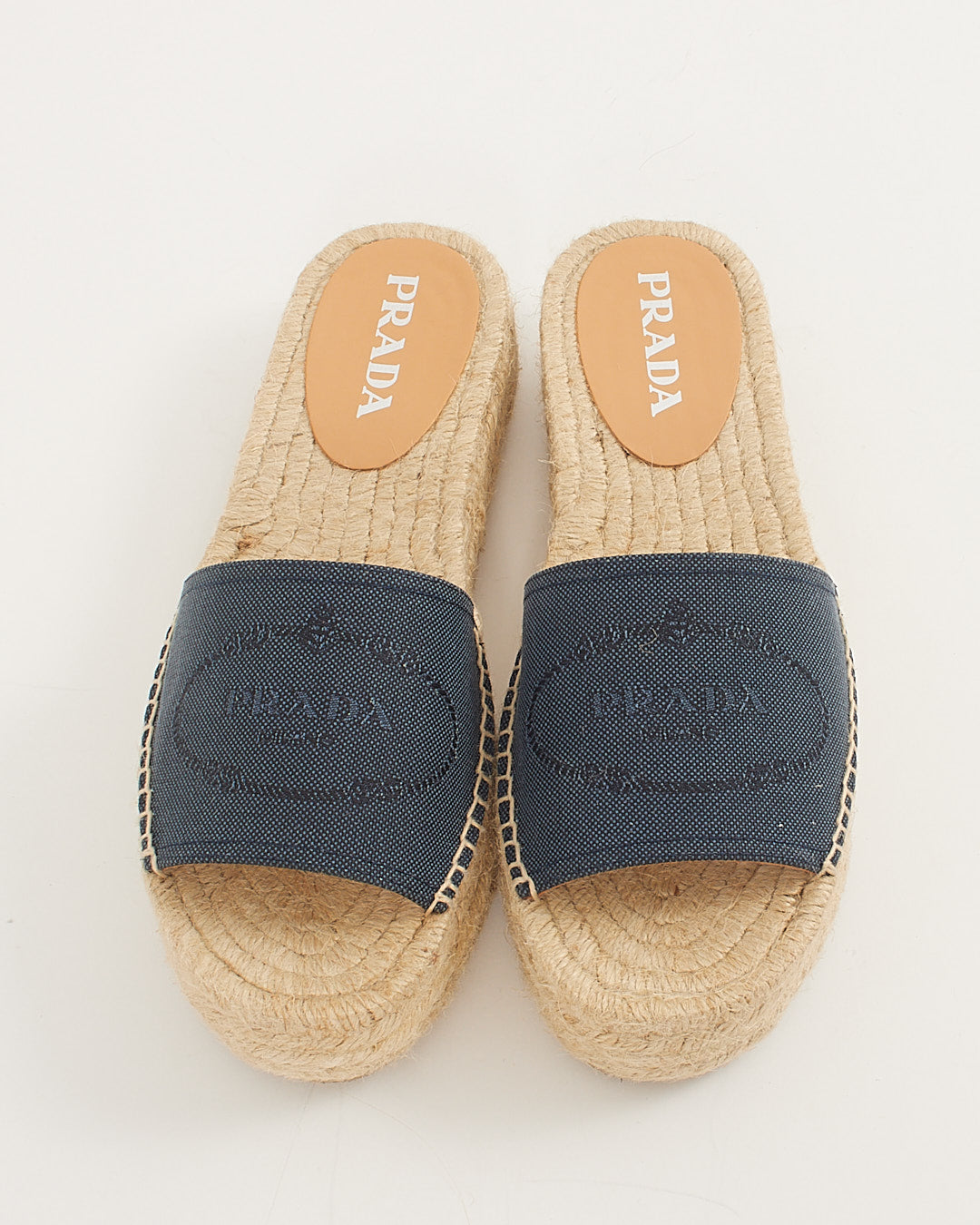 Sandales espadrilles avec logo en toile denim bleu marine Prada - 39