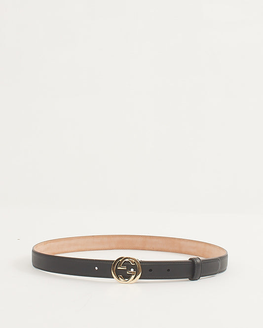 Gucci Black Leather Gold Interlocking GG Belt - 90 / 36
