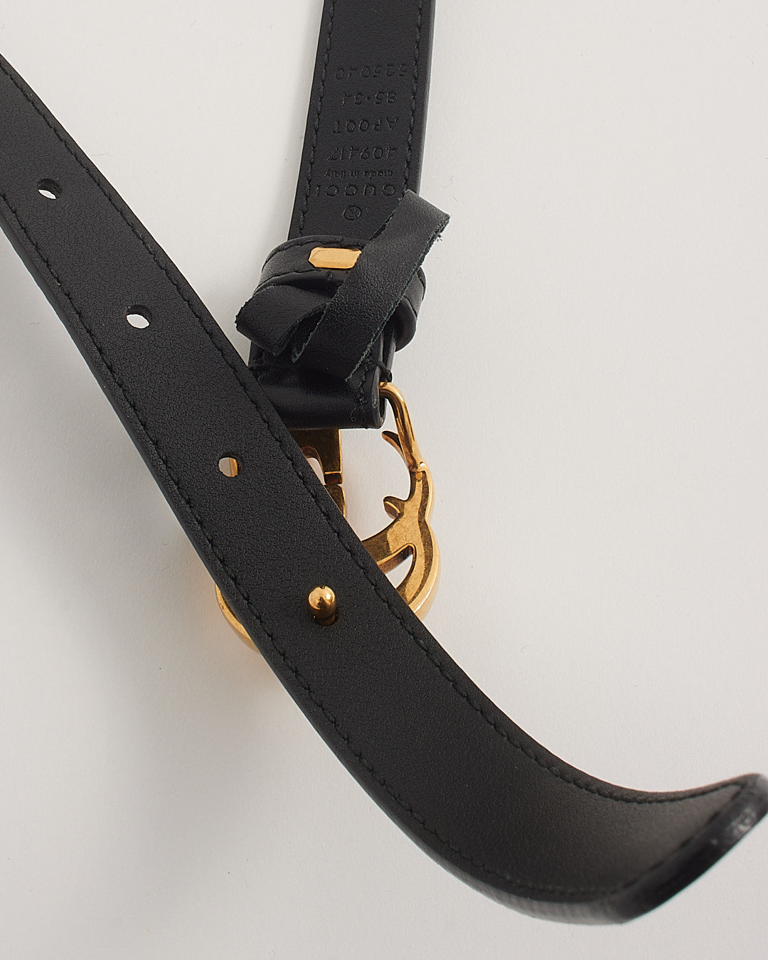 Gucci Black Leather Thin GG Marmont Belt - 85/34