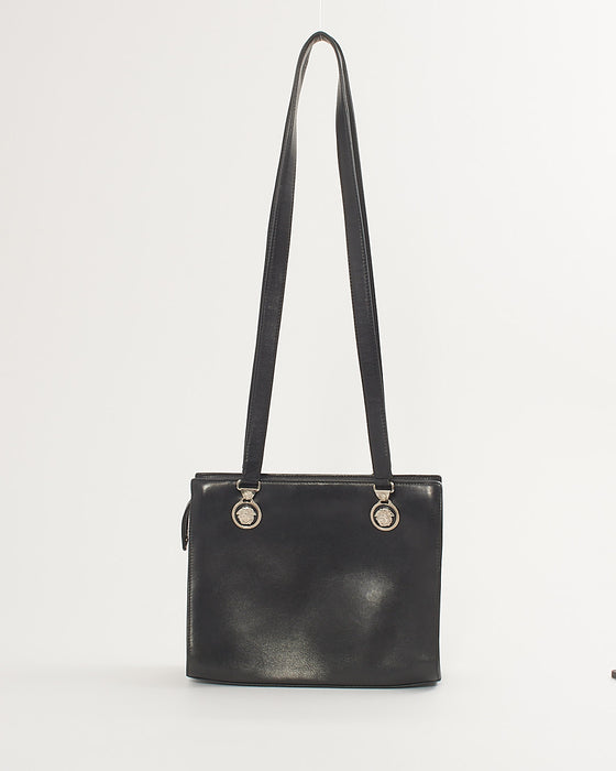 Versace Vintage Black Leather Medusa Head Square Shoulder Bag