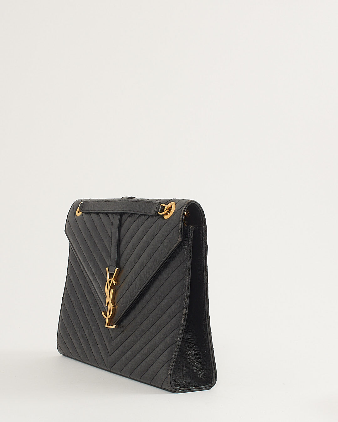 Saint Laurent Black Grained Leather Large Envelope Flap Bag