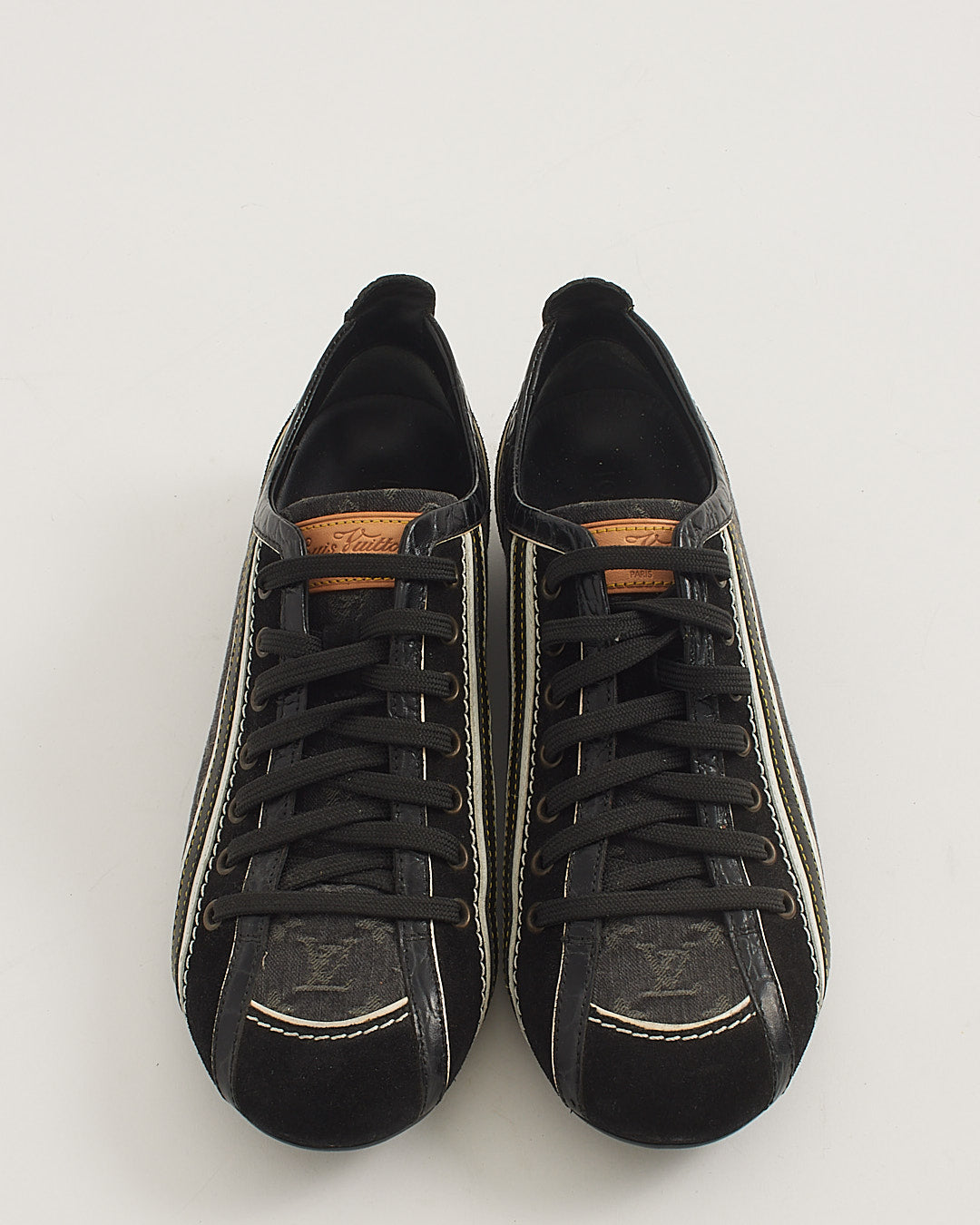 Louis Vuitton Black and White Monogram Denim and Suede Trim Sneakers - 39