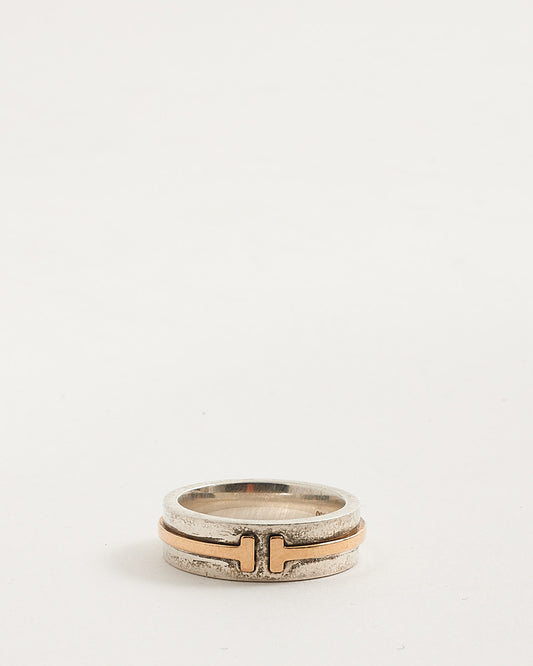 Tiffany & Co. Sterling Silver and Rose Gold Tiffany T Wide Ring - 6