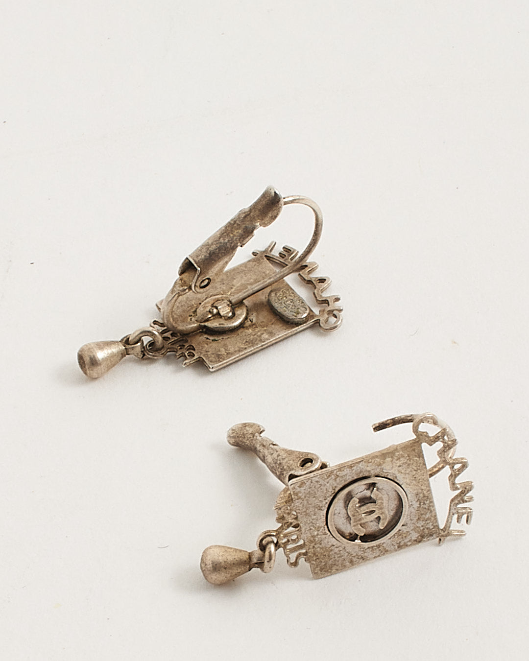 Chanel Silver CC Logo Lobster Clasp Earrings