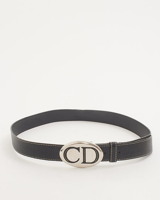 Dior Black Leather CD Logo Buckle Belt - 90