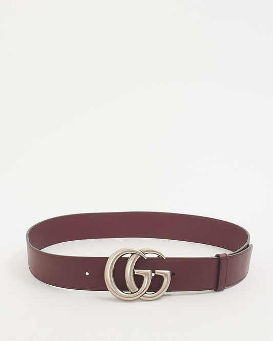 Gucci Burgundy Leather Double G Buckle Marmont Belt - 80/32