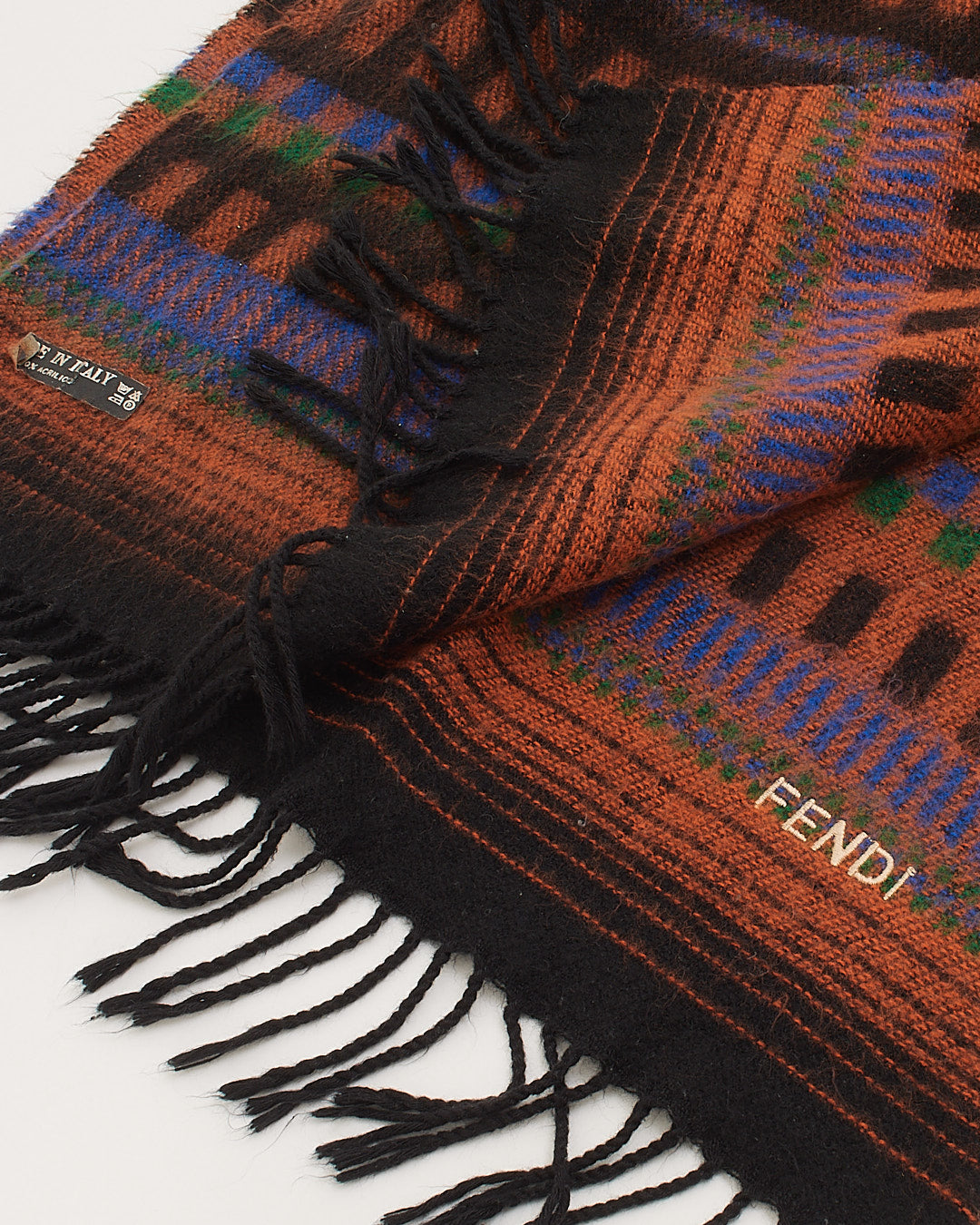 Fendi Brown Multi Print Wool Scarf