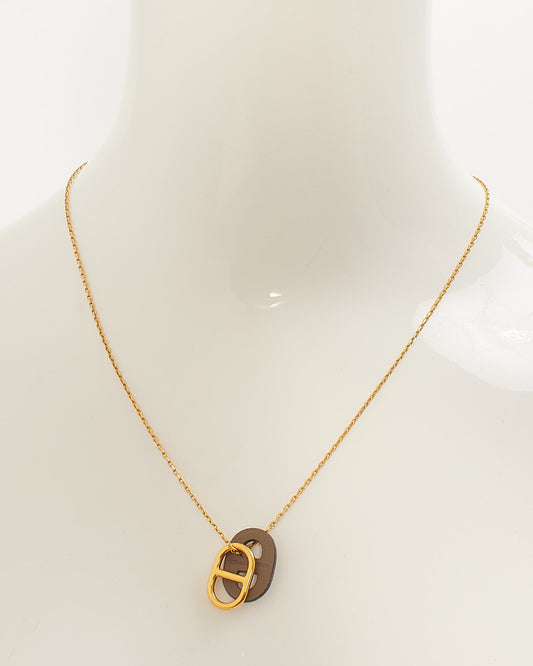 Hermès Black Leather and Gold Farandole Pendant Necklace