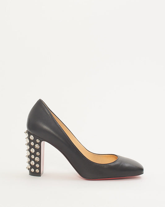 Christian Louboutin Black Leather Donna Stud Spikes Heel 85mm Pumps - 38