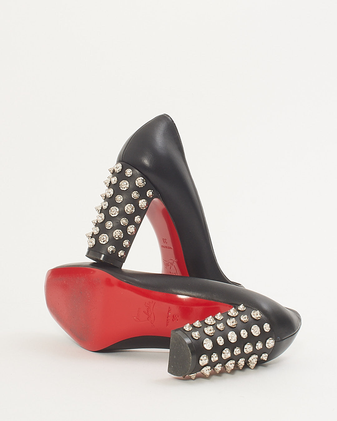 Explore a Christian Louboutin Black Leather Donna Stud Spikes Heel