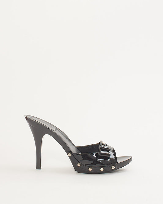 Dior Black Patent Leather Bow Heeled Sandals - 38.5
