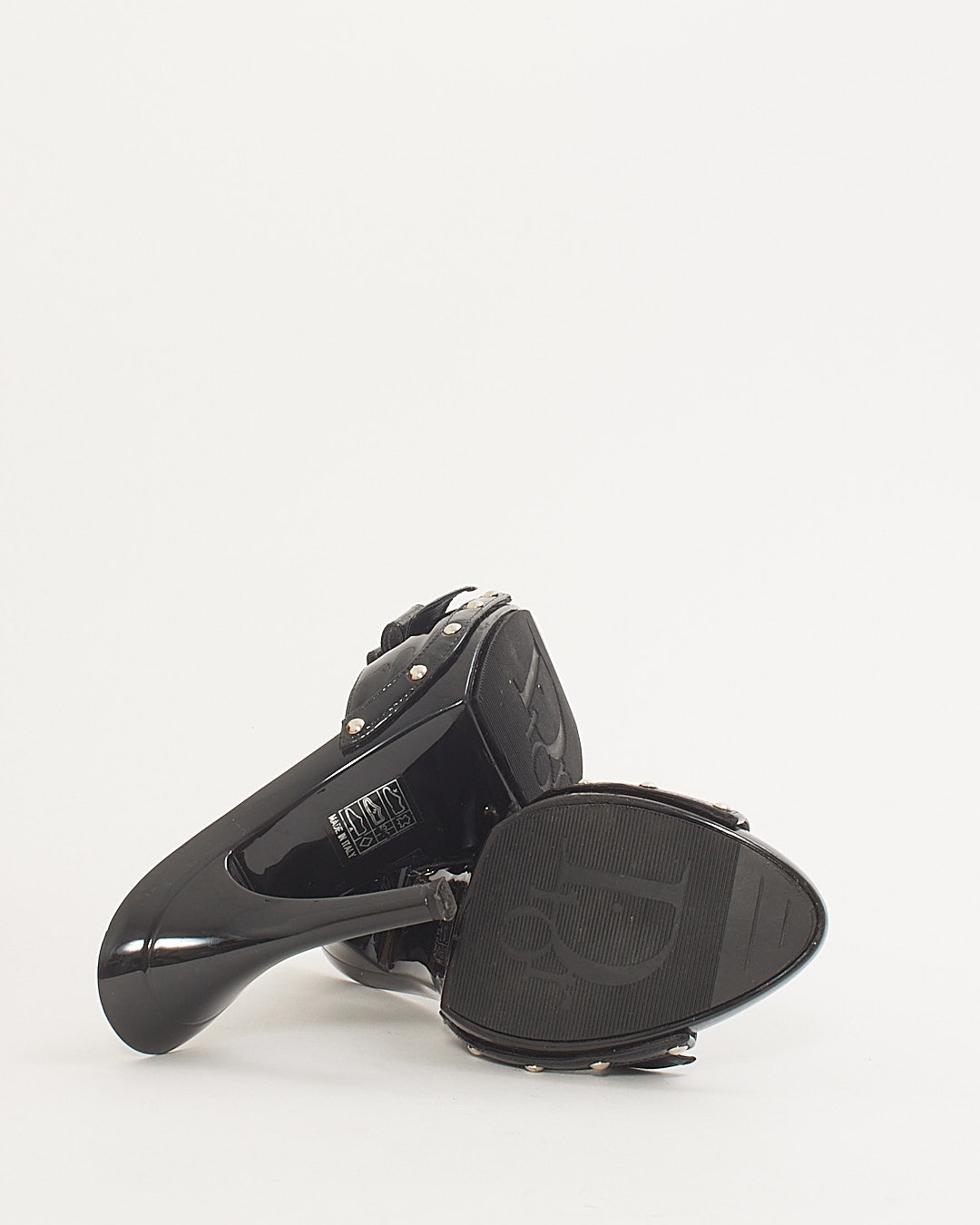 Sandales à talons avec nœud en cuir verni noir Dior - 38,5