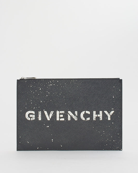 Givenchy Black Leather Paint Splatter Logo Clutch