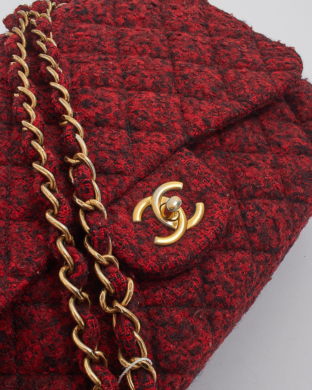 Sac à rabat simple Jumbo en tweed coréen édition spéciale rouge/noir Chanel