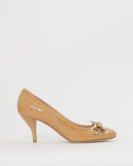Dior Beige Patent Quilted Bow Detail Pumps - 37