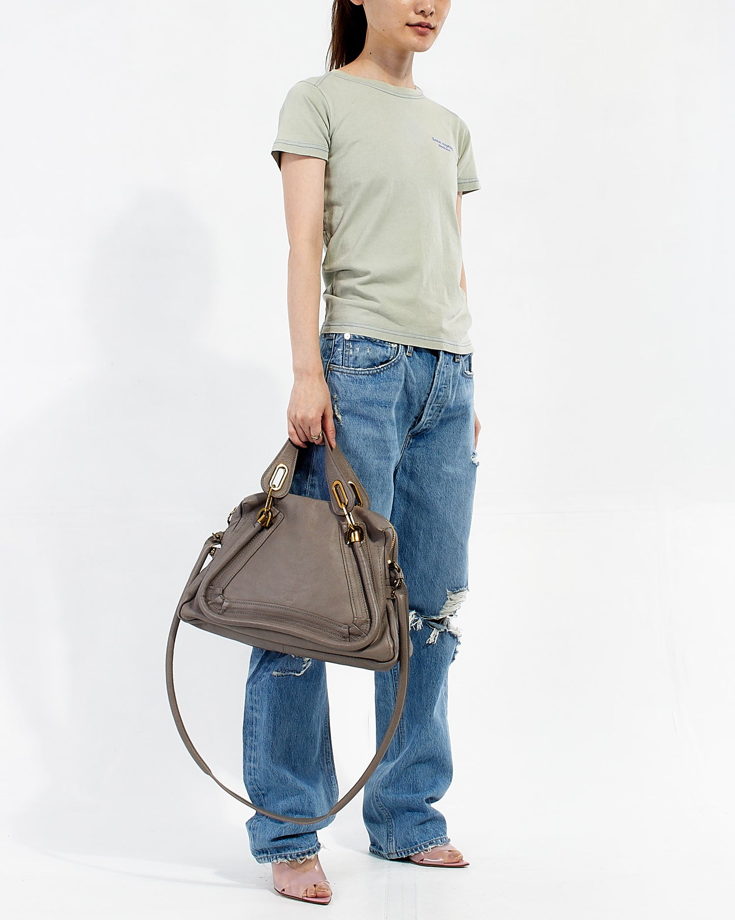 Chloé Grey Leather Medium Paraty Shoulder Bag