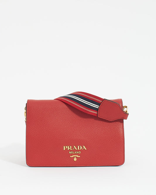 Prada Red Leather Vitello Daino Shoulder Bag