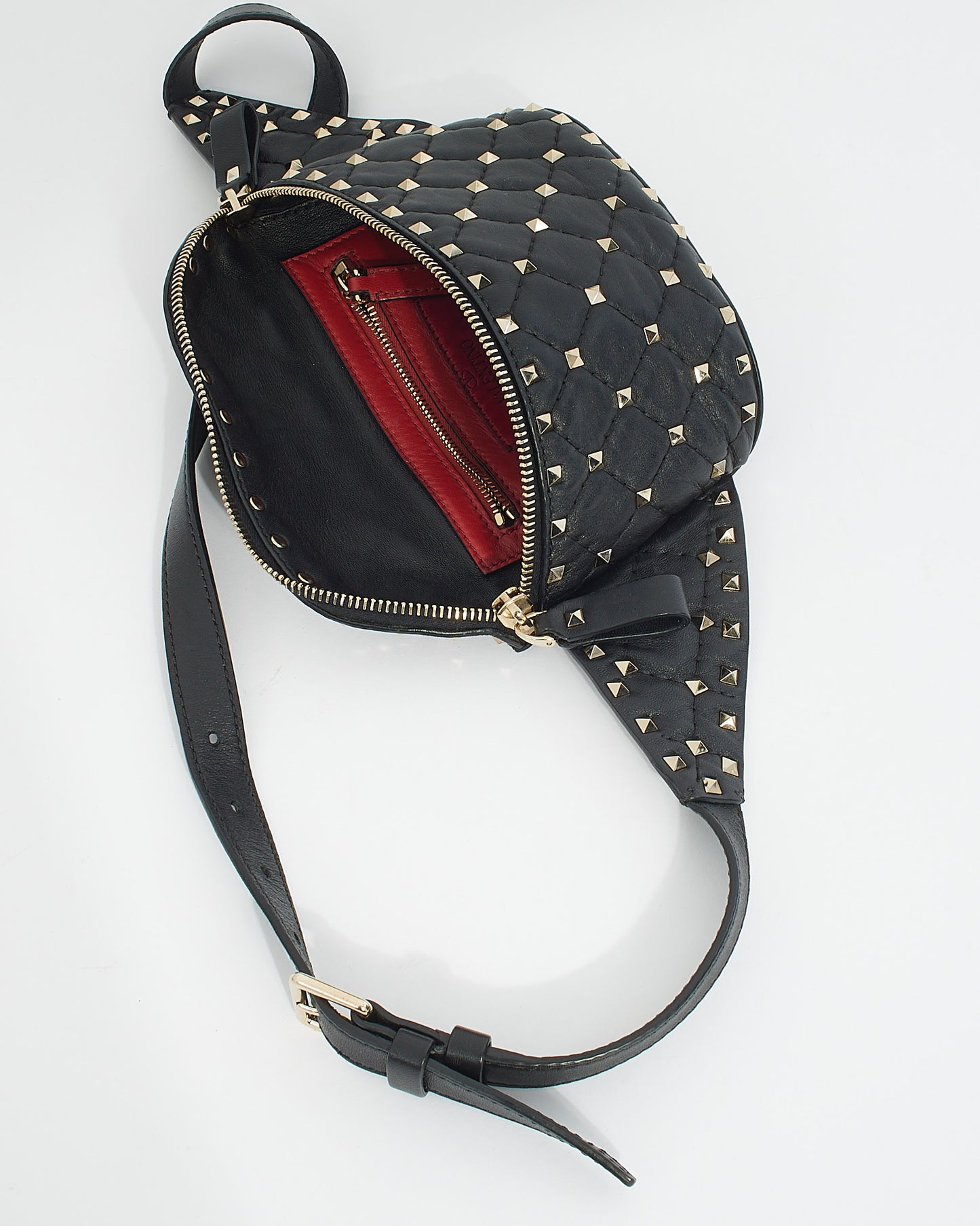 Valentino Black Leather Rockstud Spike Belt bag