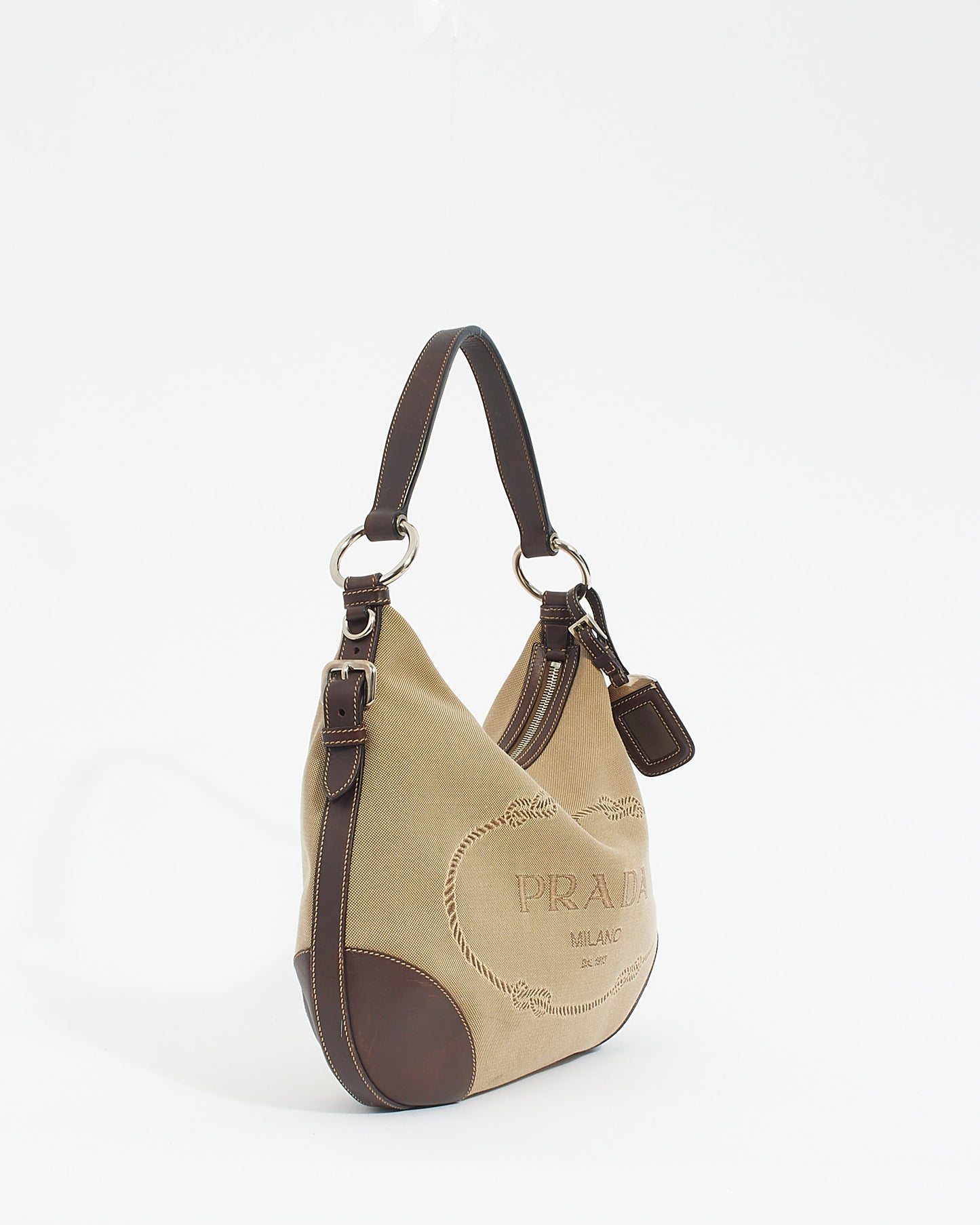 Prada Brown Canvas Logo Jacquard Shoulder Bag