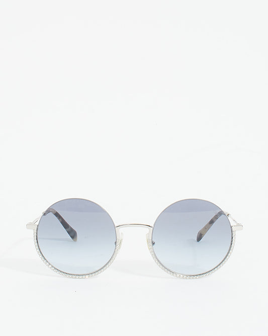 Miu Miu Silver Metal Rhinestone SMU69U Round Sunglasses