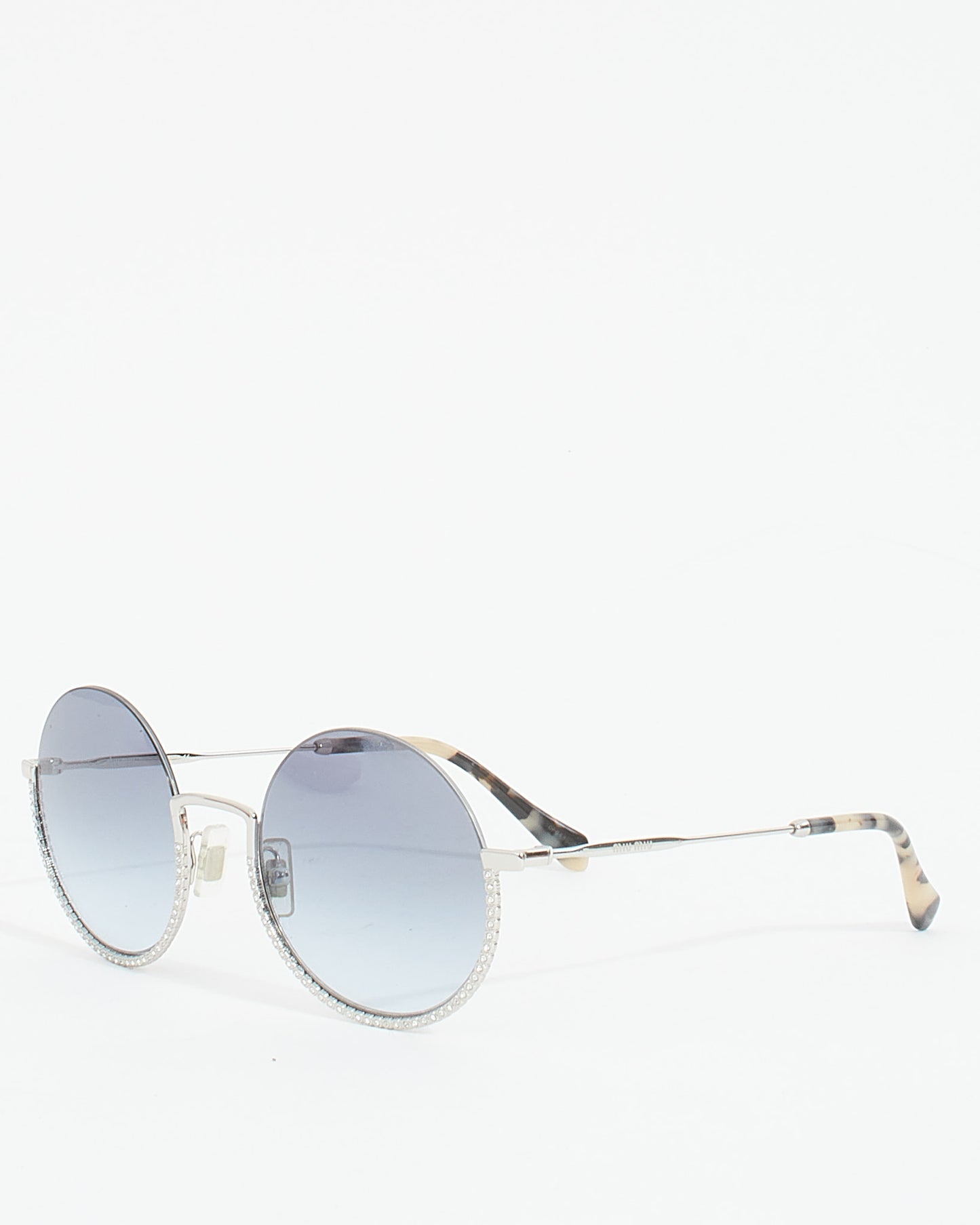 Miu Miu Silver Metal Rhinestone SMU69U Round Sunglasses