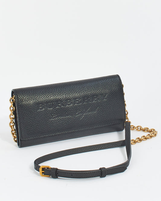 Burberry Black Embossed Leather Logo Wallet with Strap