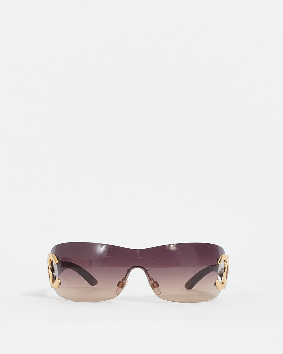 Chanel Vintage Brown 4125 Rimless CC Logo Shield Sunglasses