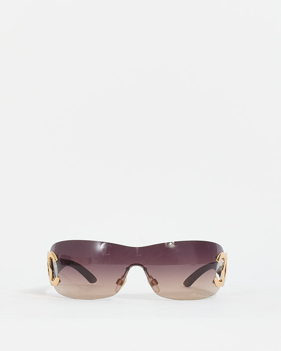 Chanel Vintage Brown 4125 Rimless CC Logo Shield Sunglasses
