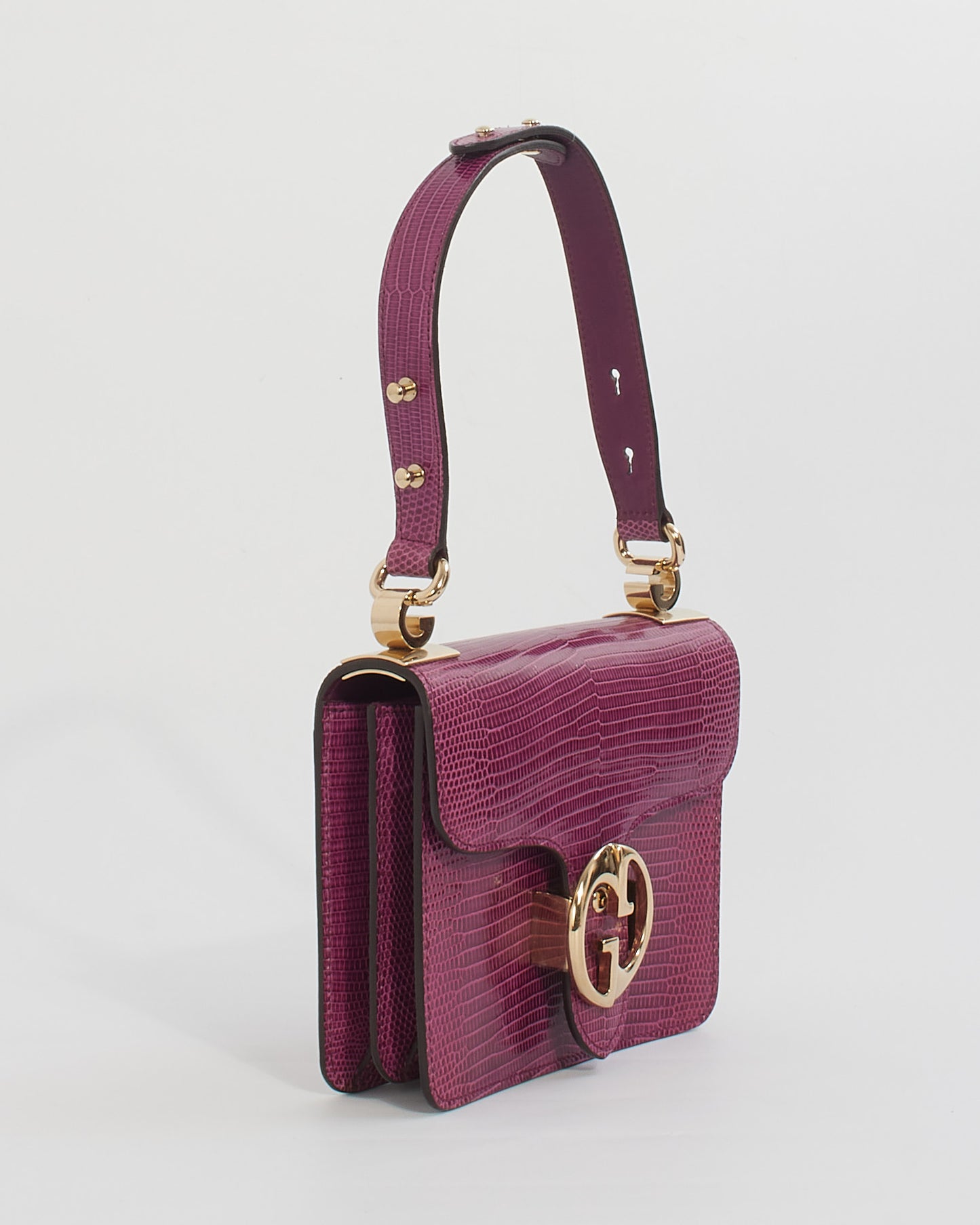 Petit sac à poignée supérieure Gucci Purple Lizard 1973