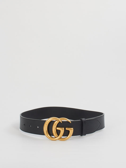 Gucci Black Leather GG Marmont Buckle Belt - 75/30