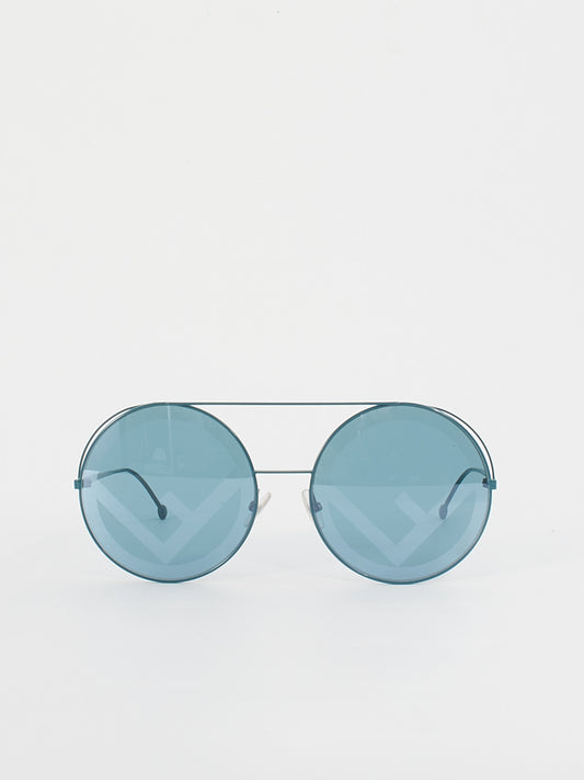 Fendi Blue Metal Frame Logo Lense Round Sunglasses - FF0285