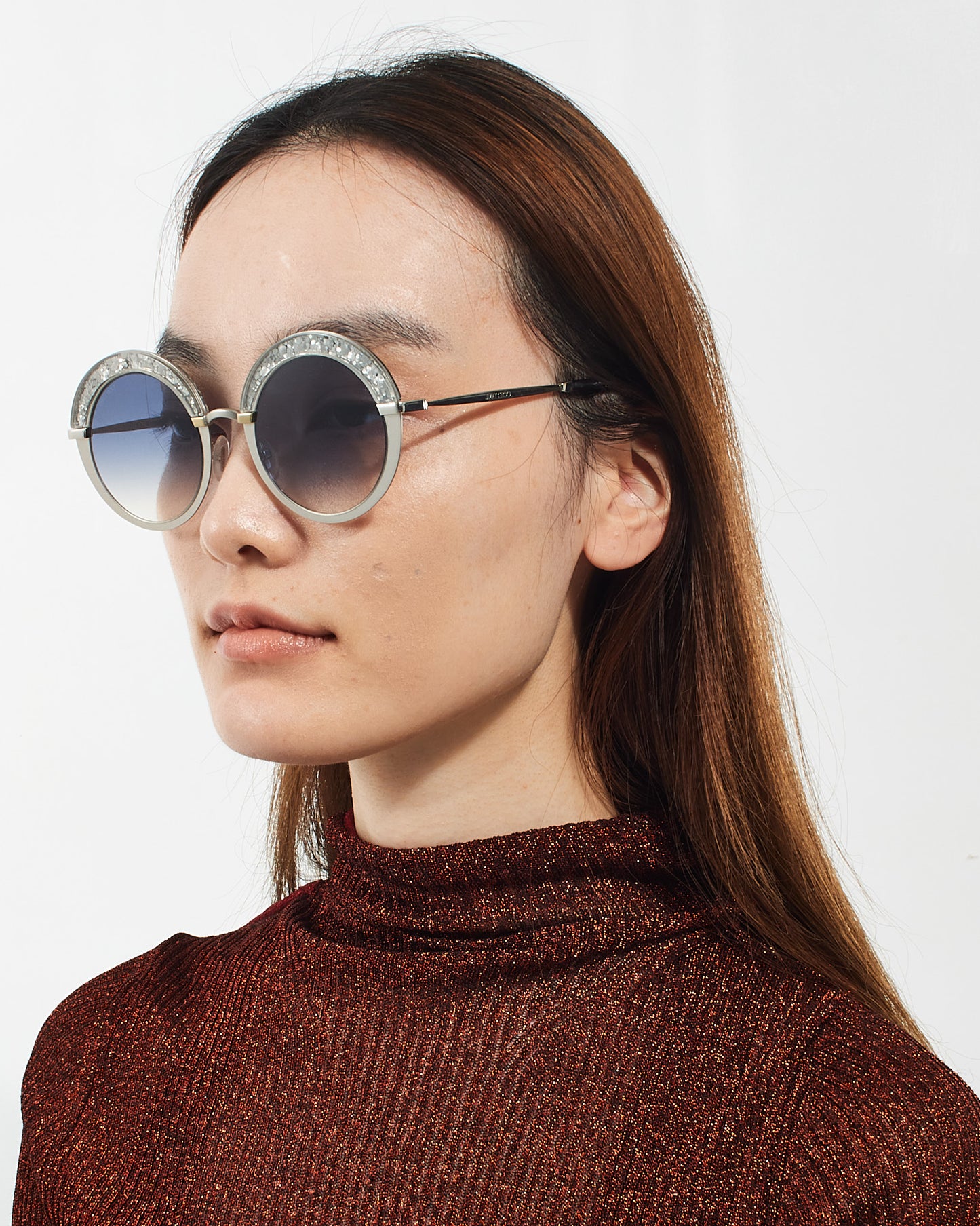 Jimmy Choo Grey Metal with Rhinestones Gotha Oval Sunglasses - 5RLKC