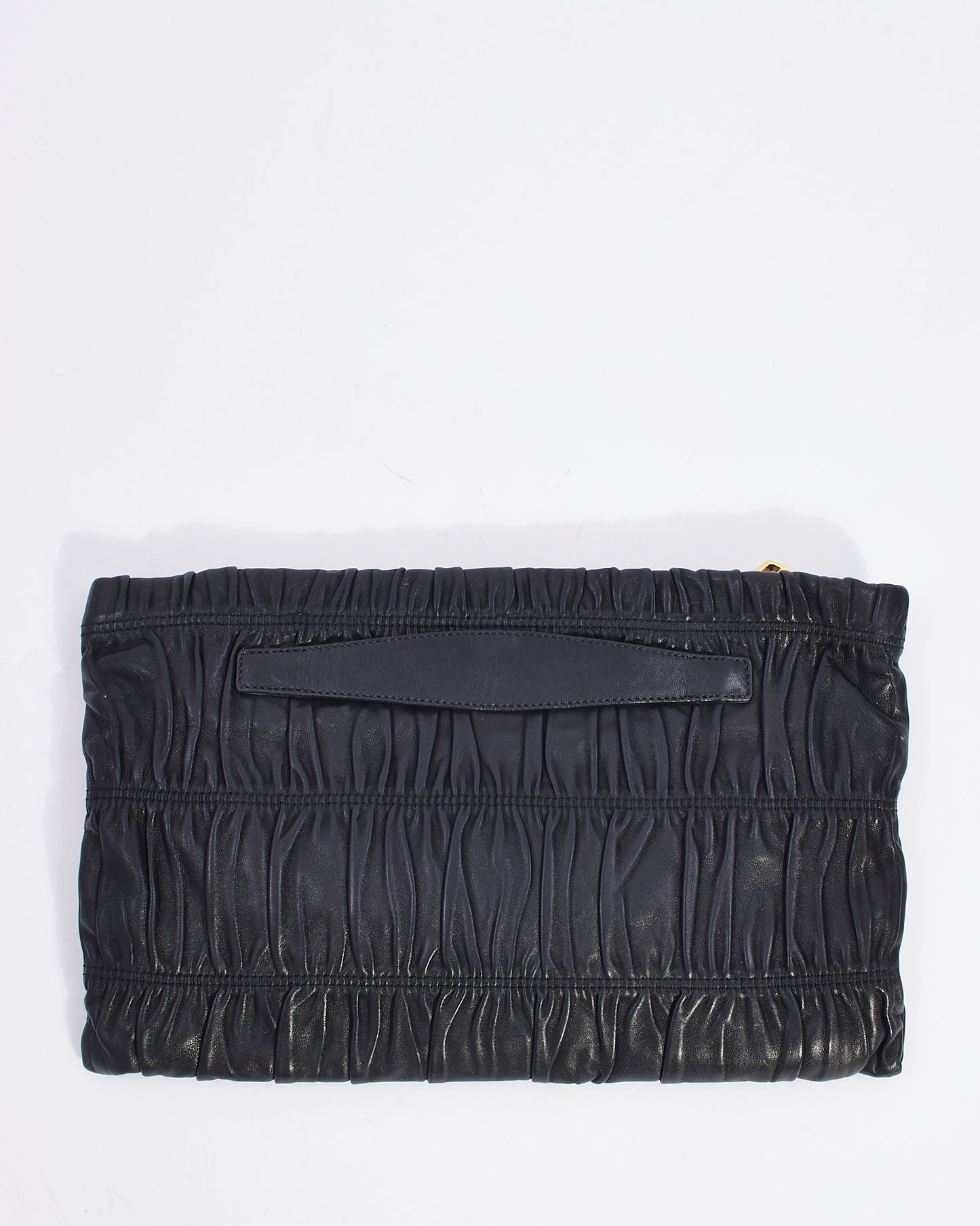 Prada Black Gaufre Leather Large Zip Clutch