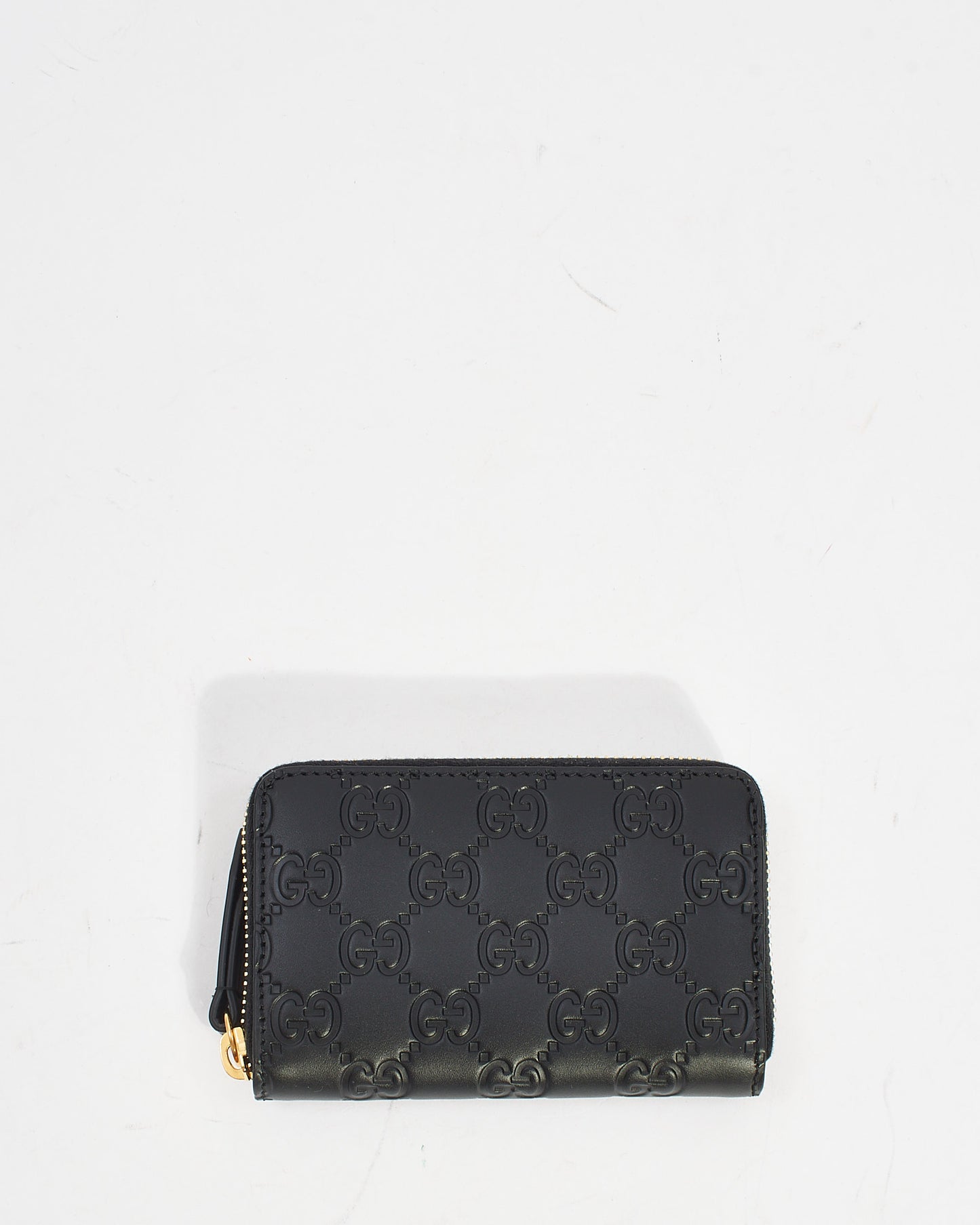 Gucci Black Signature G Leather Zippy Card Case Wallet