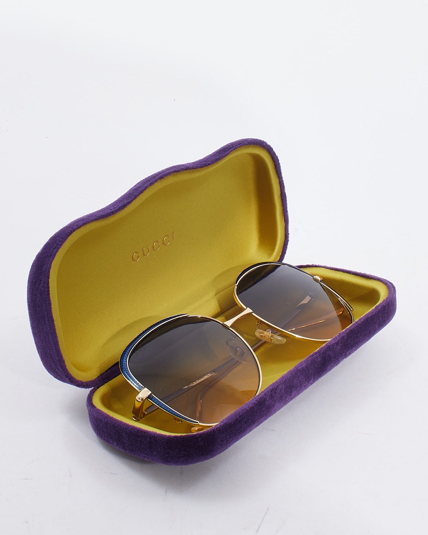 Gucci Gold Metal Blue Glitter GG0400S Oversize Sunglasses