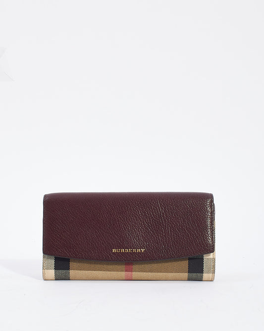 Burberry Plum Leather House Check Canvas Long Wallet