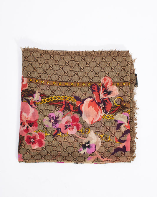 Gucci Floral Monogram Wool Shawl/Scarf