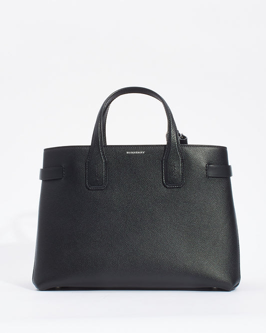 Burberry Black Medium Leather Banner Tote with Strap