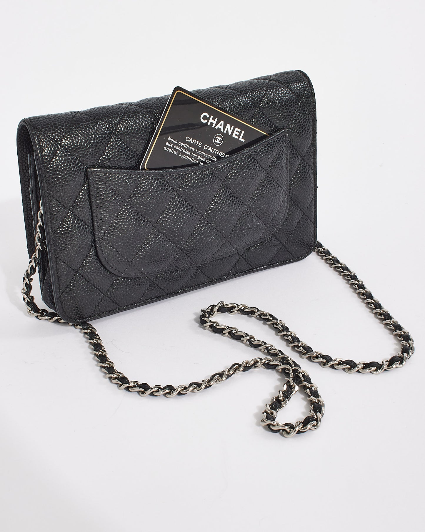 Chanel Black Caviar Leather Quilted Wallet on Chain Bag SHW