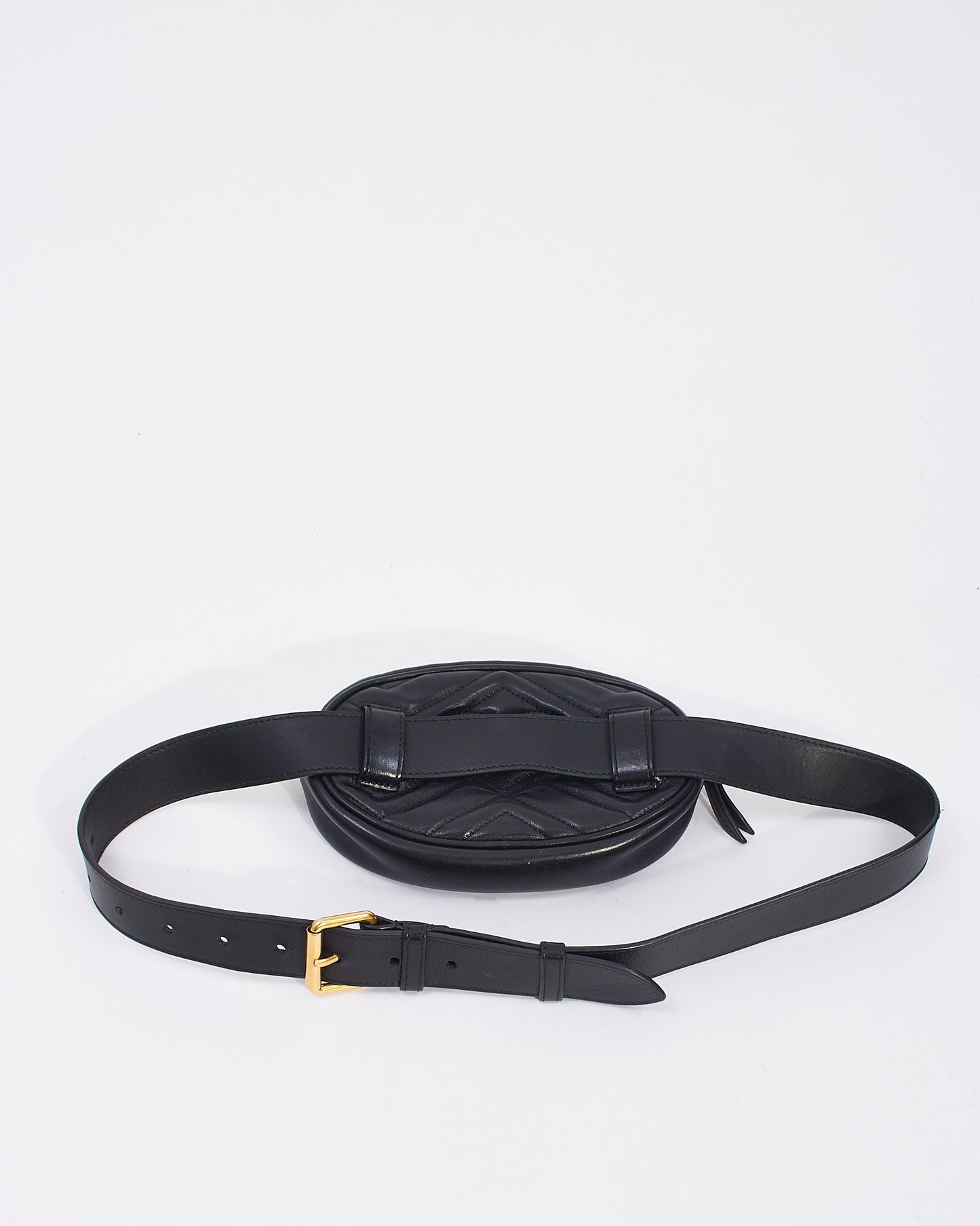 Gucci Black Matelassé Leather GG Marmont Belt Bag - 85/34